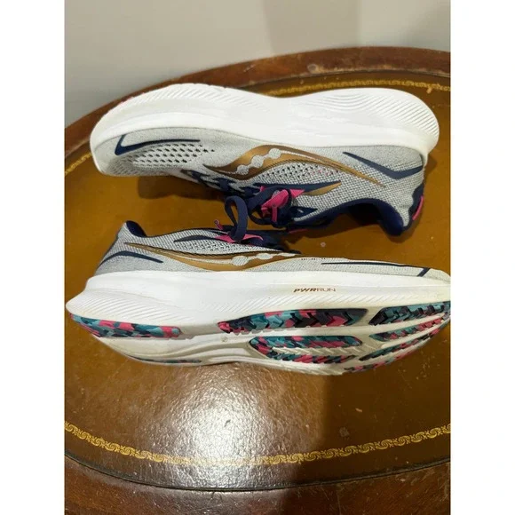Saucony Ride 15 Running Shoes Womens 9 Grey Navy Gold S10729-40 Excellent PWRRUN - Picture 9 of 9